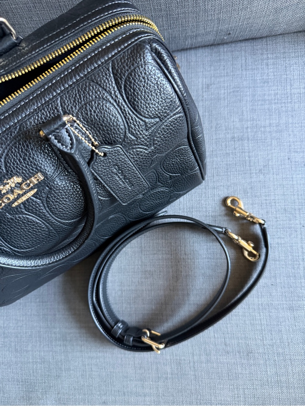 Coach ROWAN Black Pebbled Leather Mini Satchel with Gold Hardware